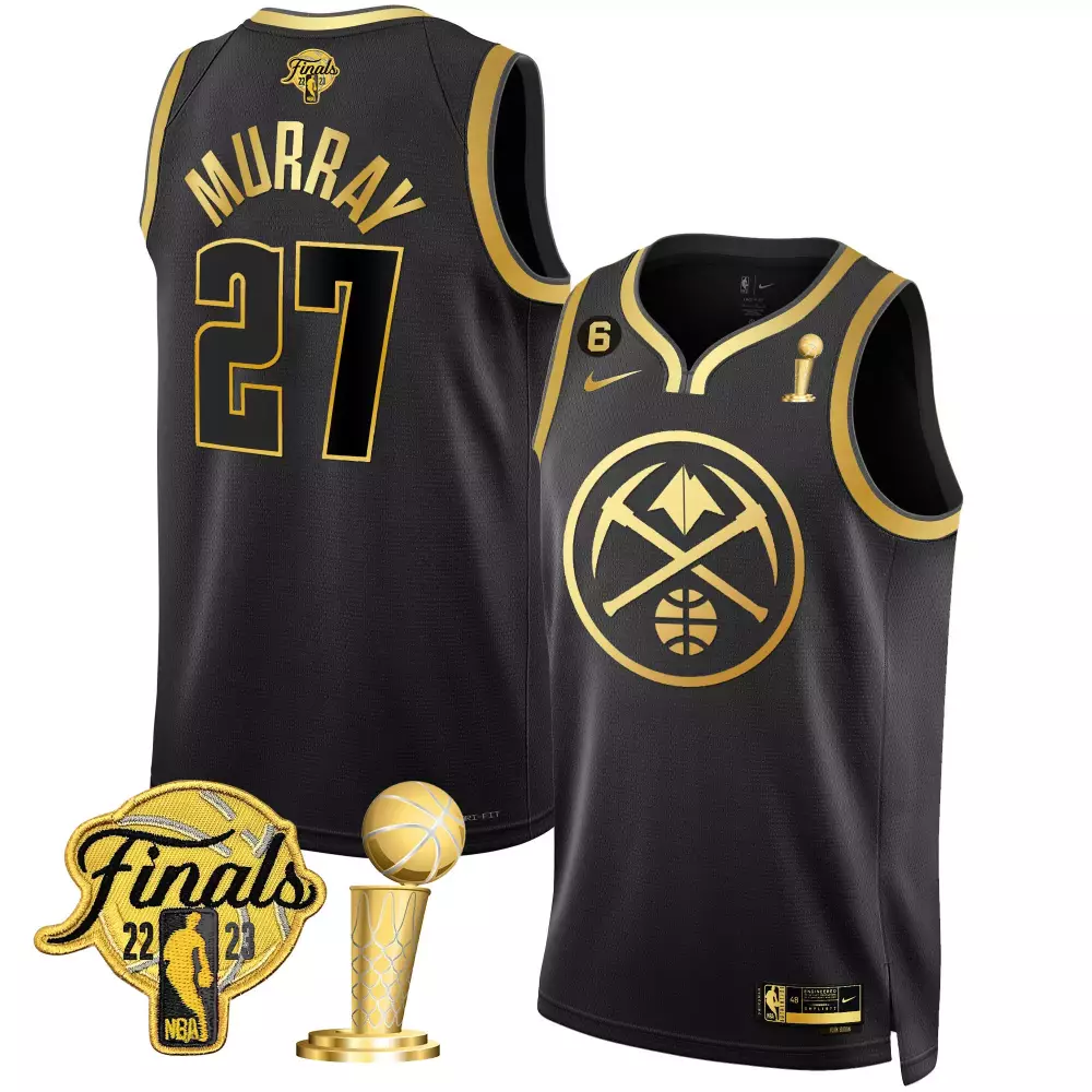 jamal murray black gold mens denver nuggets 2023 finals champions patch gold jersey all stitched