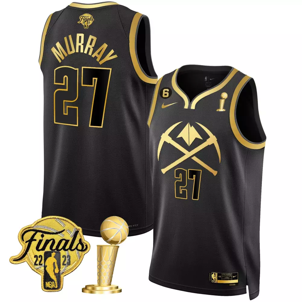 jamal murray black gold mens denver nuggets 2023 finals champions patch gold jersey all stitched