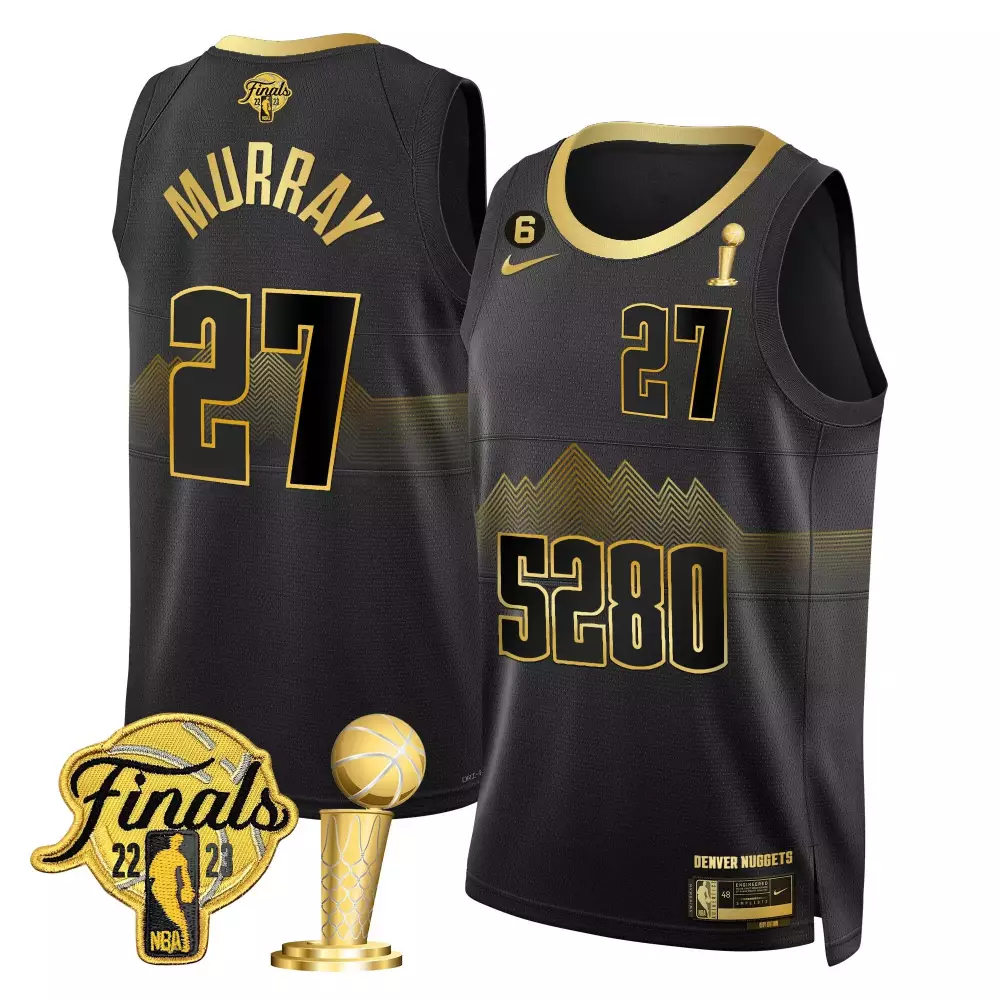 jamal murray black gold mens denver nuggets 2023 finals champions patch gold jersey all stitched