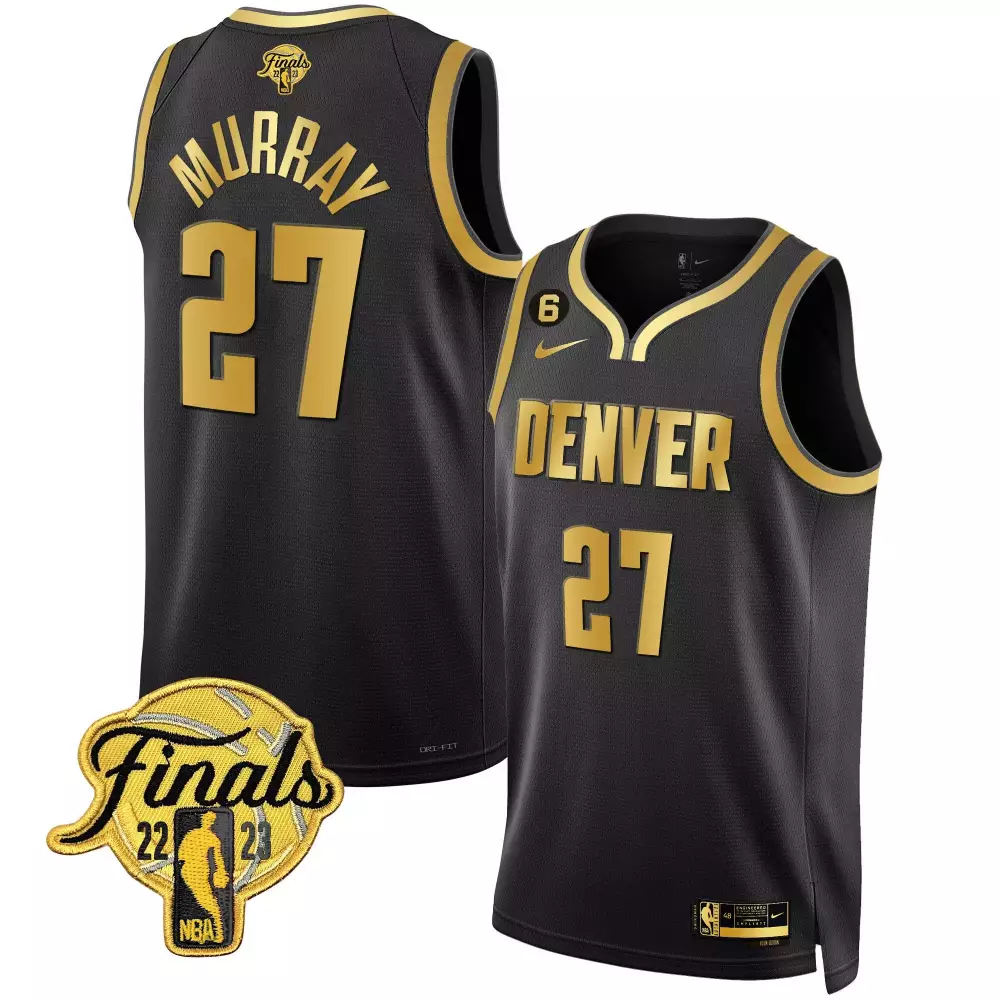 jamal murray black gold mens denver nuggets 2023 finals patch black white gold jersey all stitched