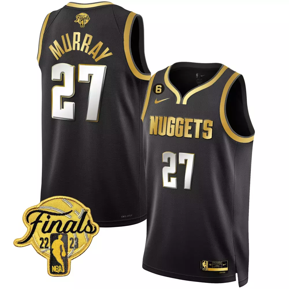 jamal murray black limited mens denver nuggets 2023 finals patch gold jersey all stitched