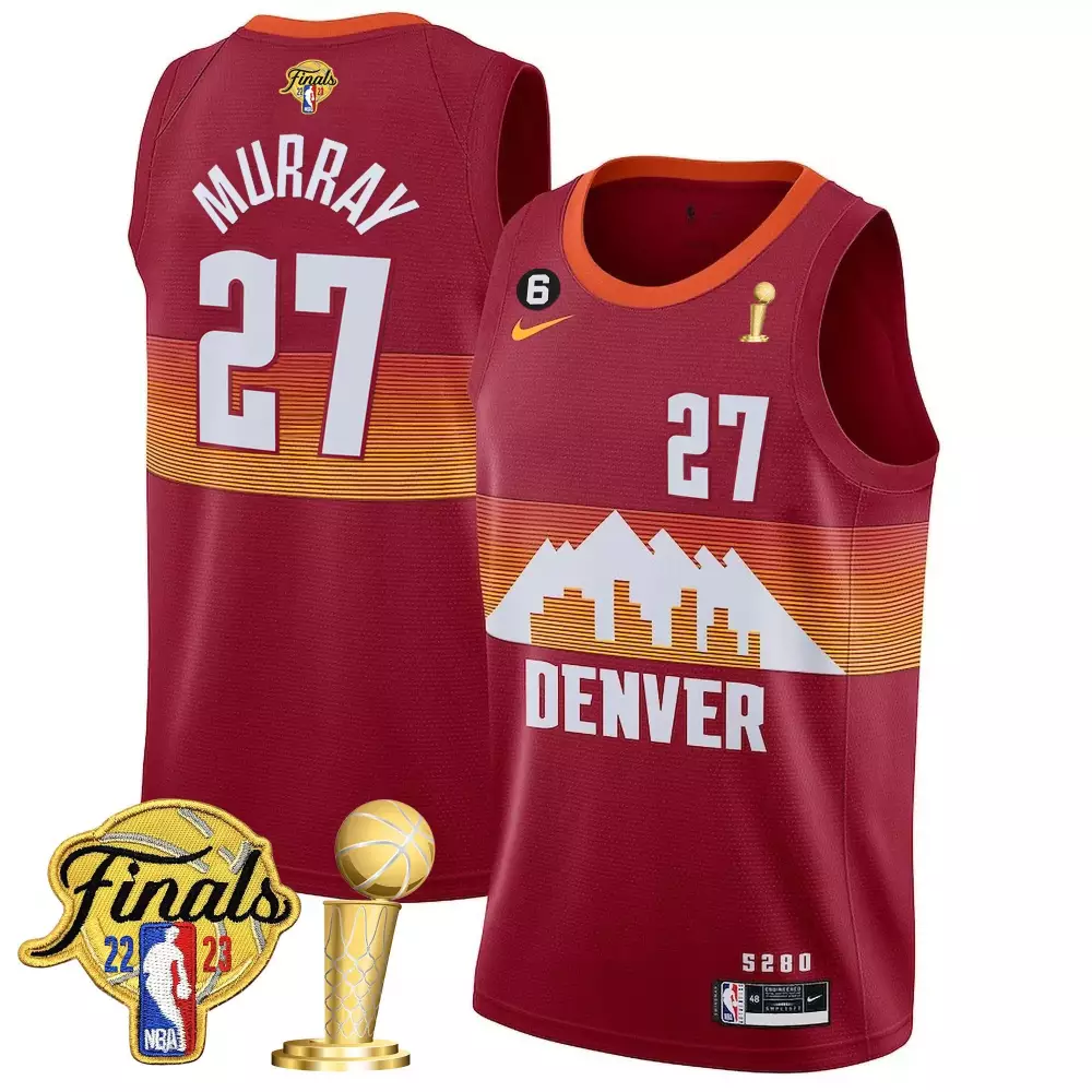 jamal murray city red mens denver nuggets 2023 finals patch champions collection jersey v2 all stitched