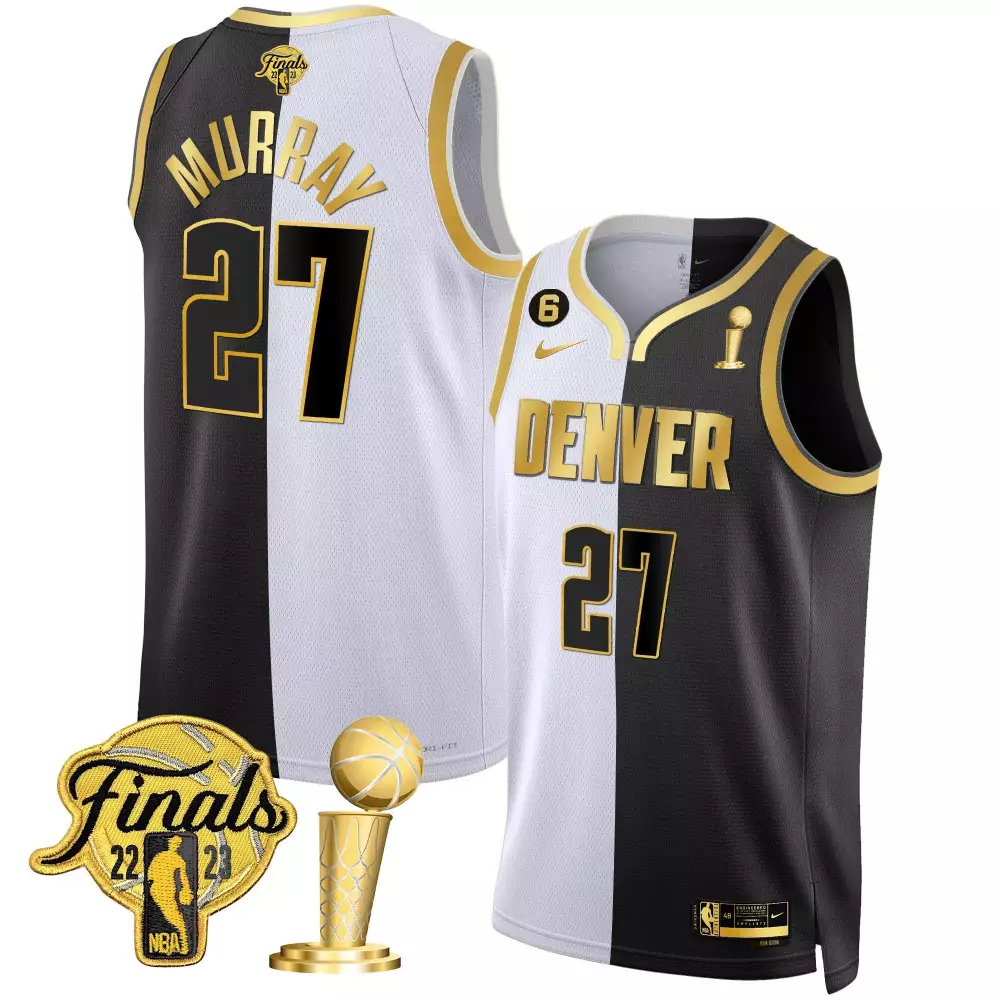 jamal murray split mens denver nuggets 2023 finals champions black white gold jersey all stitched