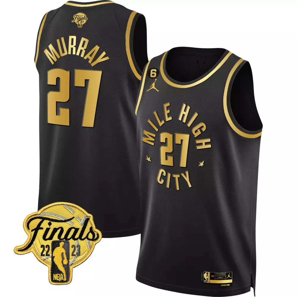 jamal murray statement black mens denver nuggets 2023 finals patch black white gold jersey all stitched