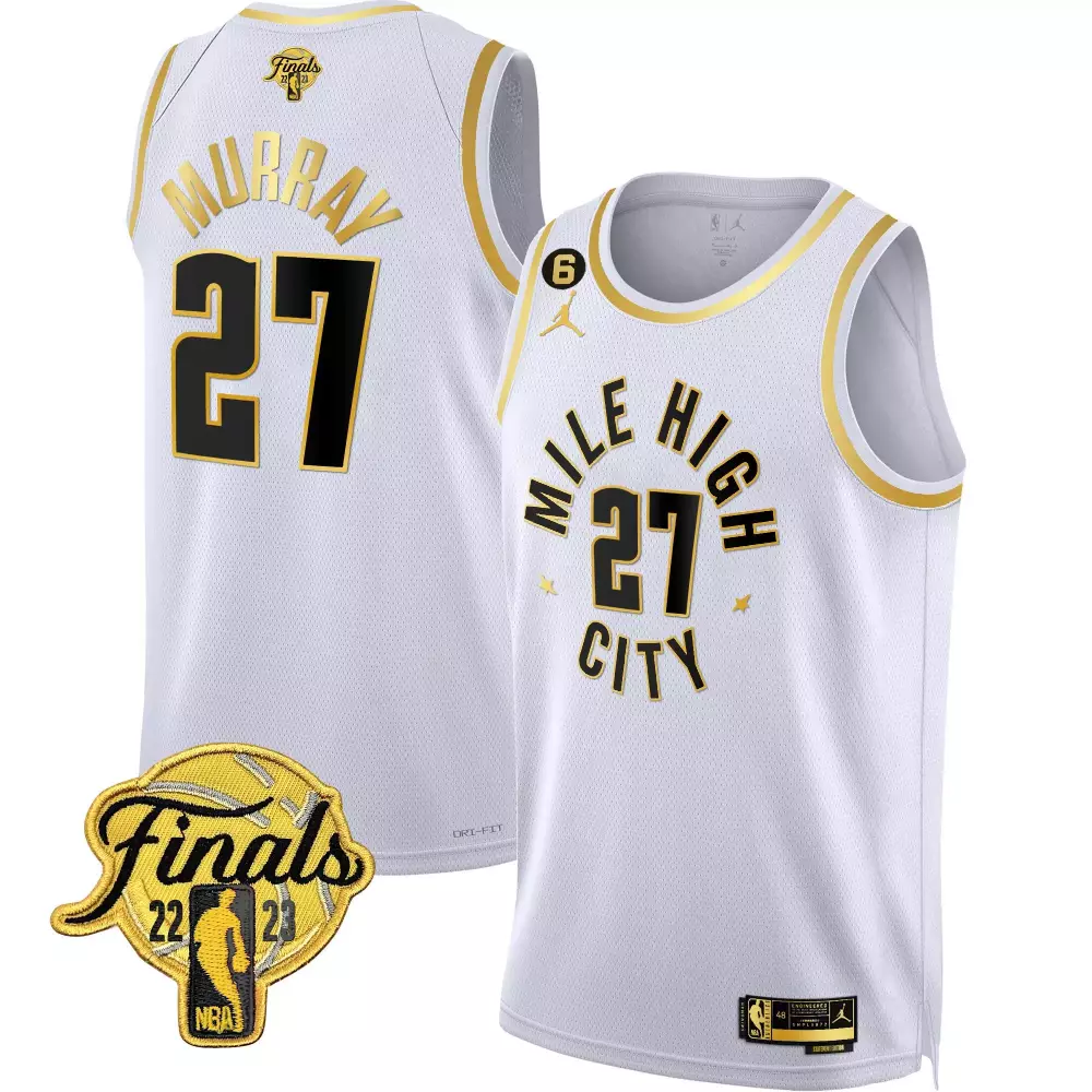 jamal murray statement white mens denver nuggets 2023 finals patch gold jersey all stitched