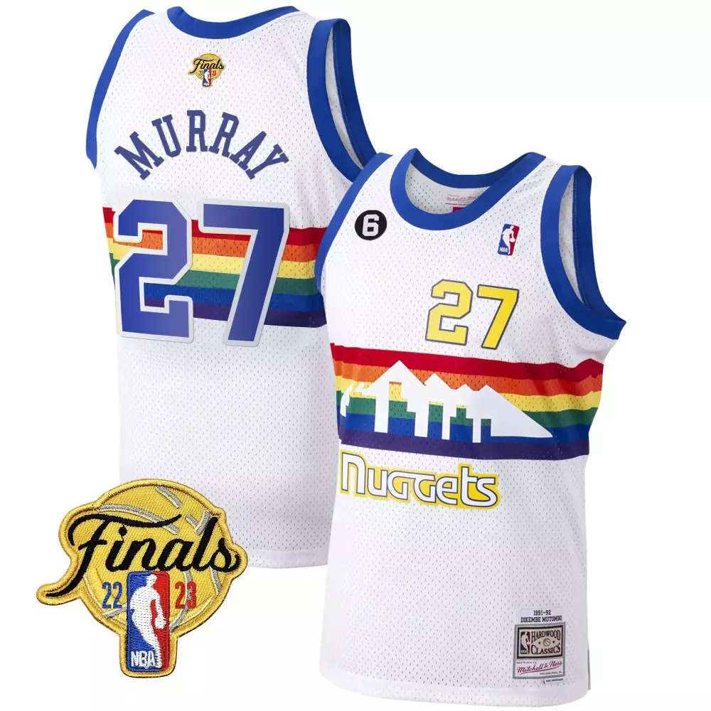 jamal murray white classic youths denver nuggets 2023 finals patch collection jersey all stitched