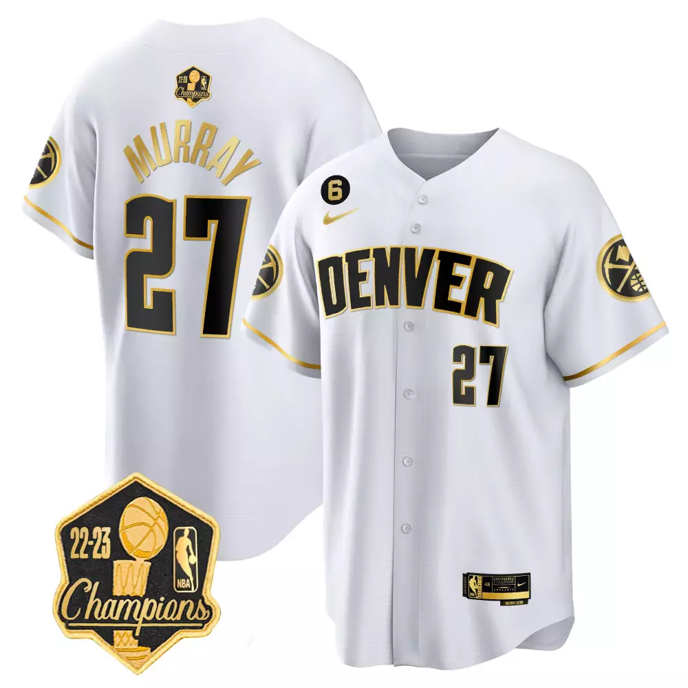 jamal murray white gold mens denver nuggets 2023 champions limited patch cool base jersey all stitched