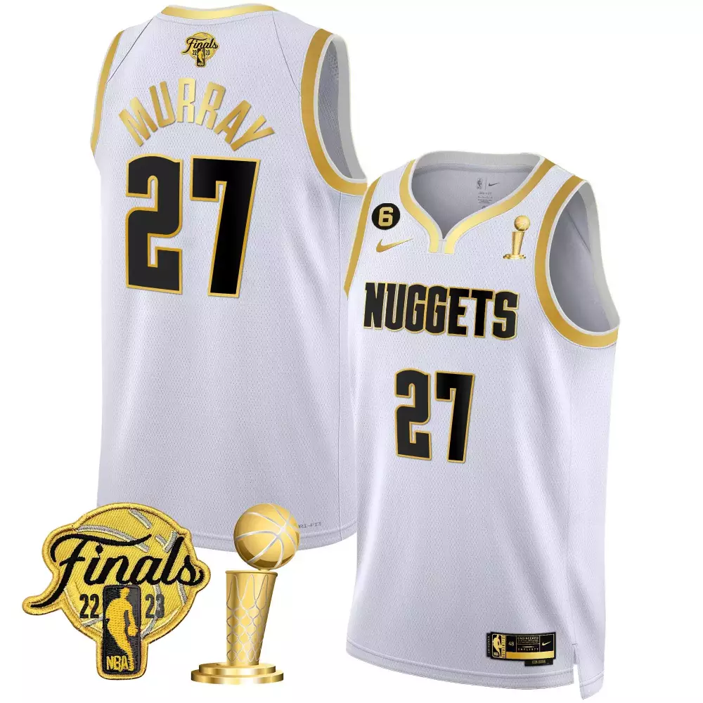 jamal murray white gold mens denver nuggets 2023 finals champions patch gold jersey all stitched