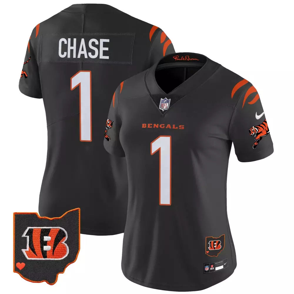 Jamarr Chase Cincinnati Bengals 2024 Black Vapor Limited Jersey for Women | Stitched Fan Gear | For Women & Youth