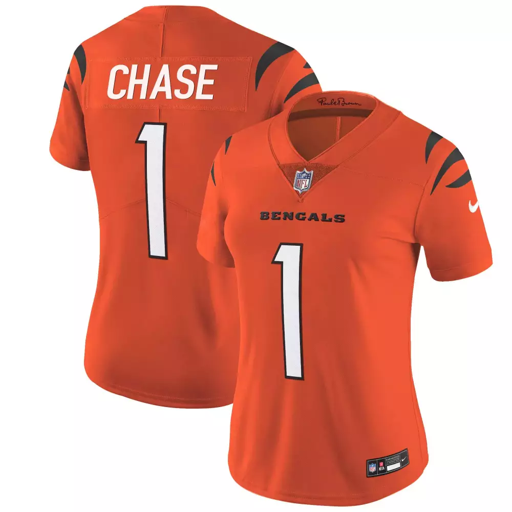 Jamarr Chase Cincinnati Bengals Orange Women's Vapor Limited Jersey | All Stitched | Perfect Fan Gear for Game Day | For Men, Women & Youth