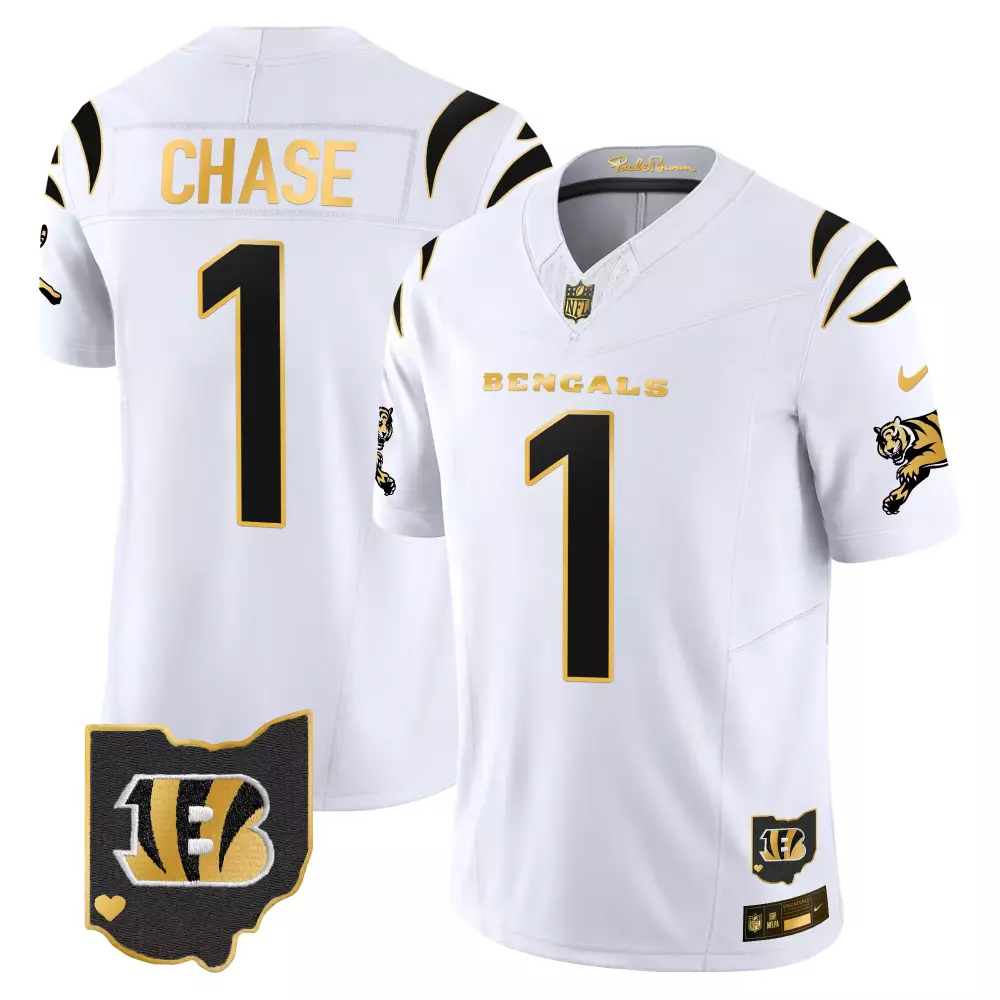 jamarr chase split mens cincinnati bengals black gold white gold vapor jersey all stitched