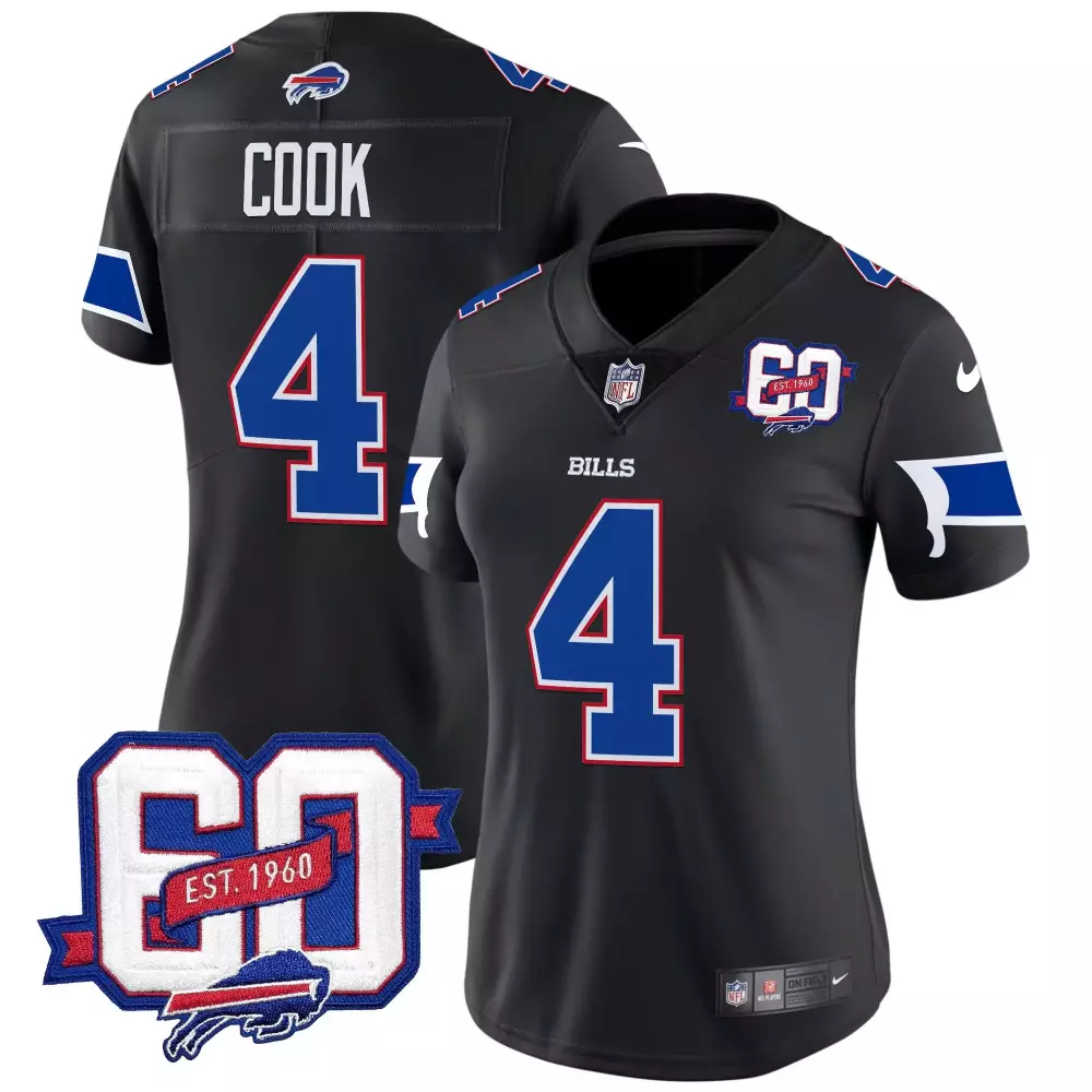 James Cook Women's Buffalo Bills 60th Anniversary Patch Vapor Jersey | Black Stitched Design | Limited Edition | For Men, Women & Youth