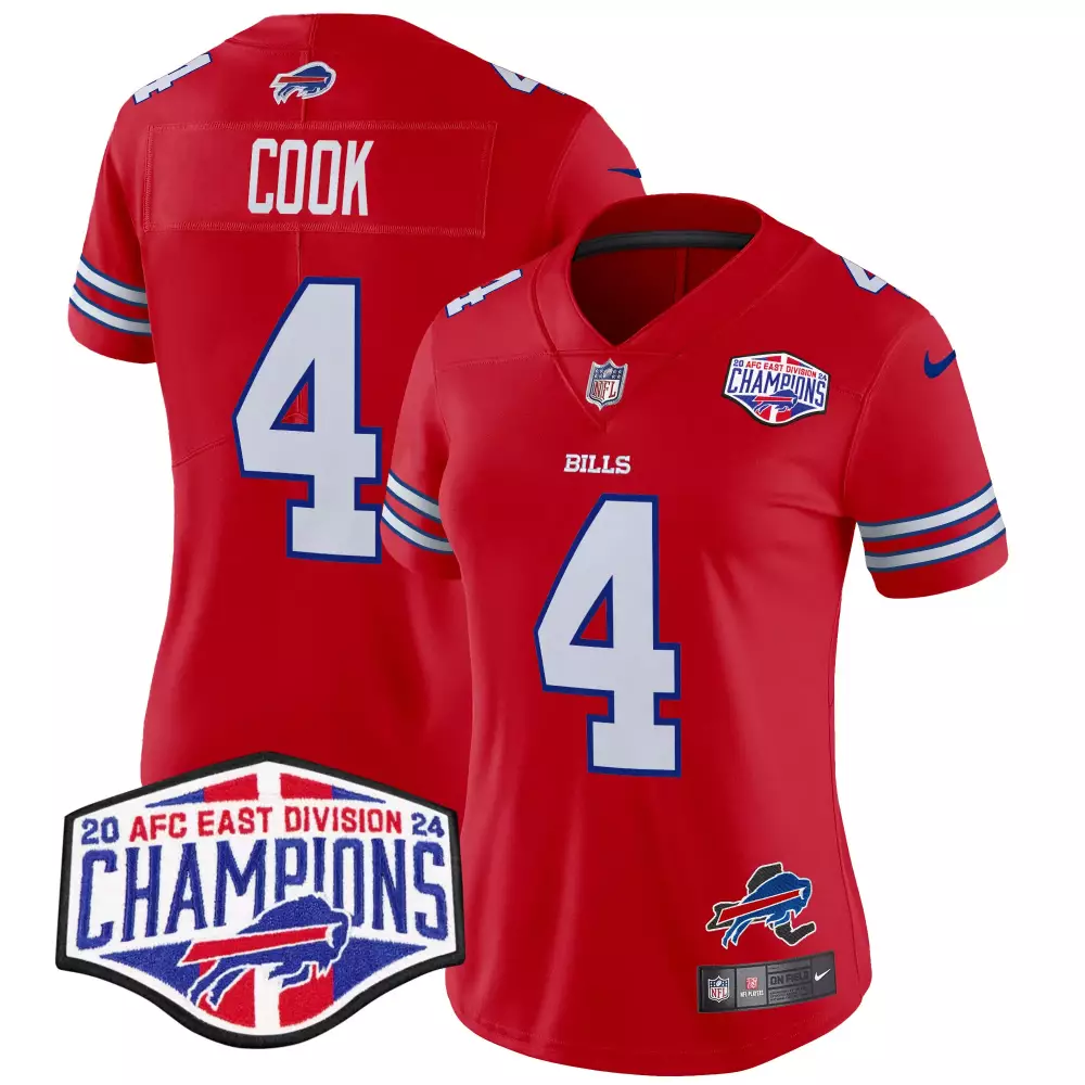 james cook red womens buffalo bills 2023 afc east champions patch gold vapor jersey v2 all stitched