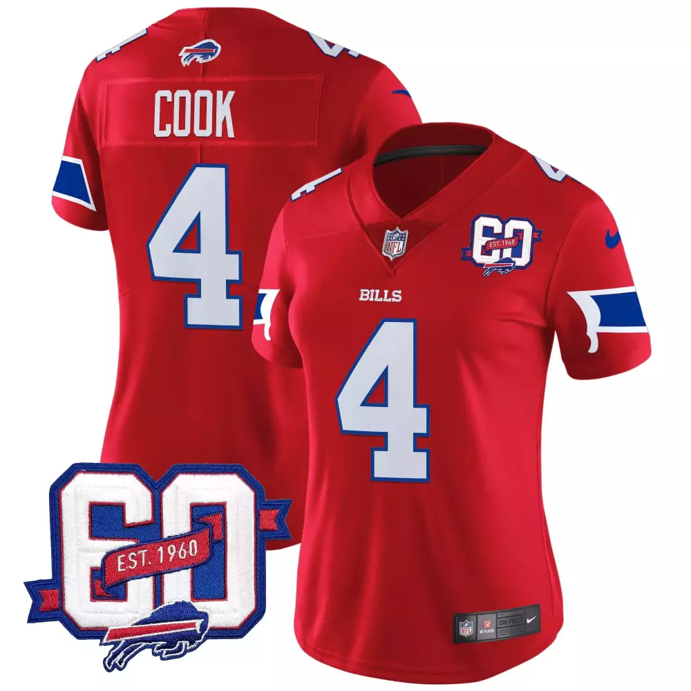 James Cook Buffalo Bills Red Women's Vapor Limited Jersey | 2024 Buffalo Bills Mafia Patch | Stitched Fan Gear for All