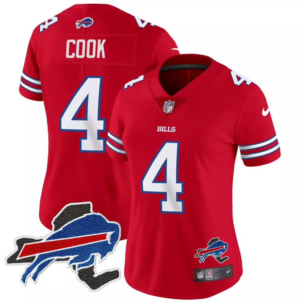 James Cook Buffalo Bills Red Women's Vapor Limited Jersey | 2024 Buffalo Bills Mafia Patch | Stitched Fan Gear for All