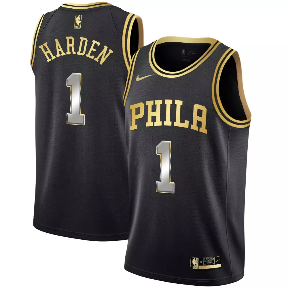 james harden black limited mens philadelphia 76ers black limited black gold jersey all stitched