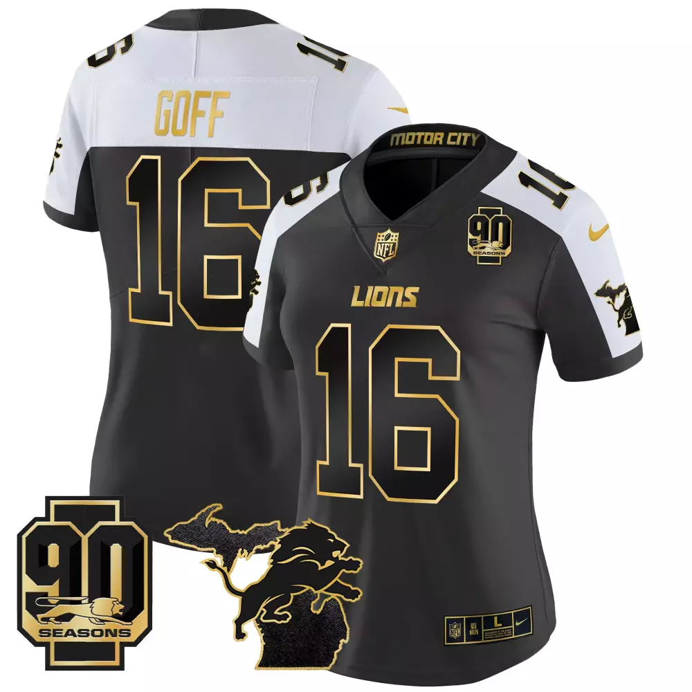 Jared Goff 2024 Michigan 90th Season Patch Jersey | White Gold Vapor Limited Edition | Fan Gear for Men, Women & Youth