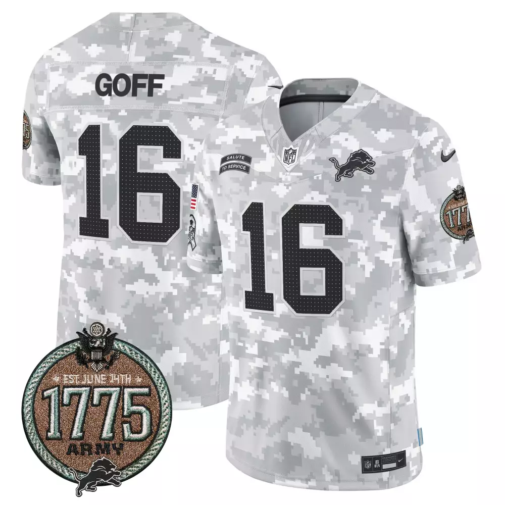 Jared Goff 2024 Salute to Service Army Patch Vapor Jersey | Men's Stitched Limited Edition Fan Gear | For Men, Women & Youth