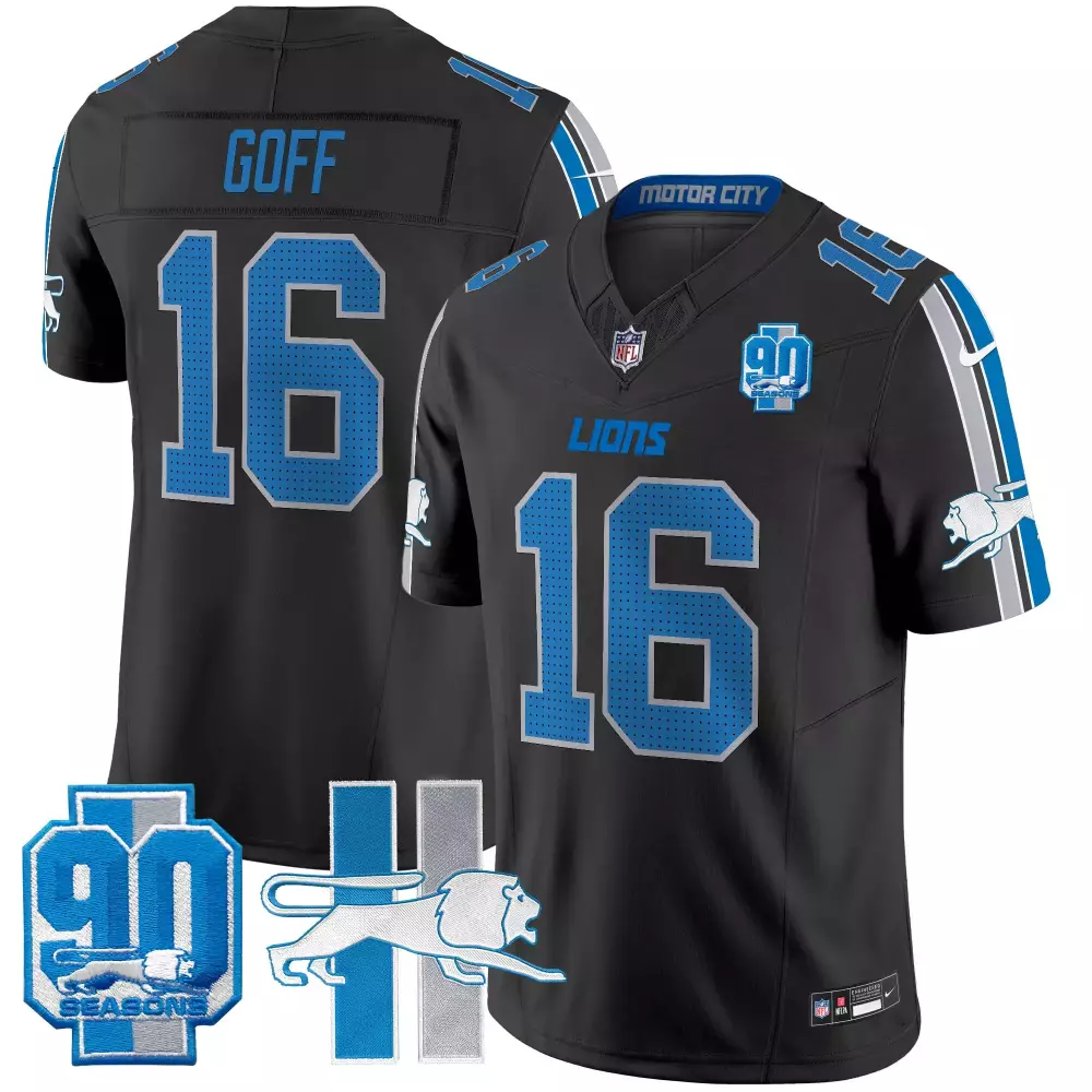 jared goff black mens detroit lions throwback 90th year patch vapor limited jersey all stitched