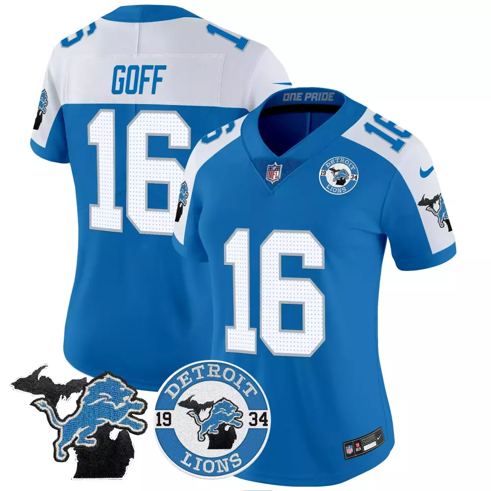 Jared Goff Lions 2024 90th John Madden Patch Blue Vapor Limited Jersey V2 | Stitched Game Gear | For Men, Women & Youth