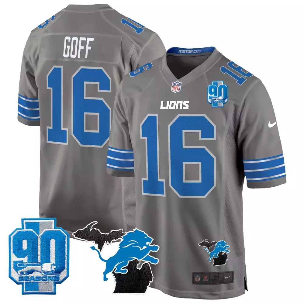 Jared Goff Detroit Lions 2024 Michigan 90th Season Patch Gold Vapor Limited Jersey | All Stitched | Fan Gear for Men, Women & Youth