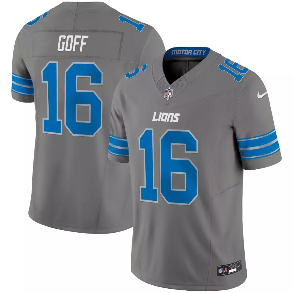 jared goff gray mens detroit lions 2024 nfc north division champions patch game jersey all stitched