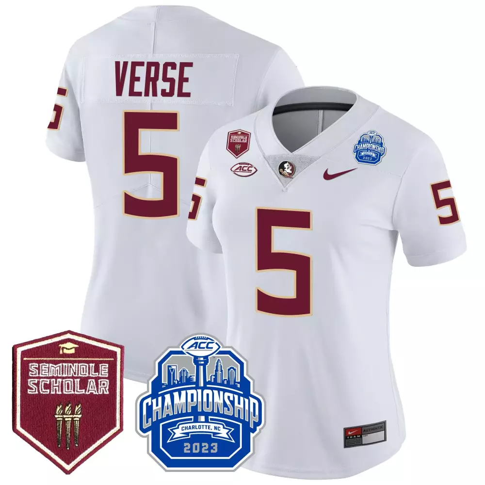 jared verse white womens florida state seminoles 2023 acc championship patch vapor jersey all stitched