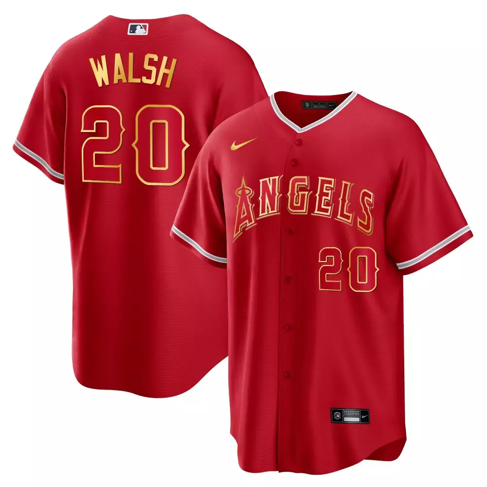 jared walsh cool red gold mens los angeles angels cool base gold jersey all stitched