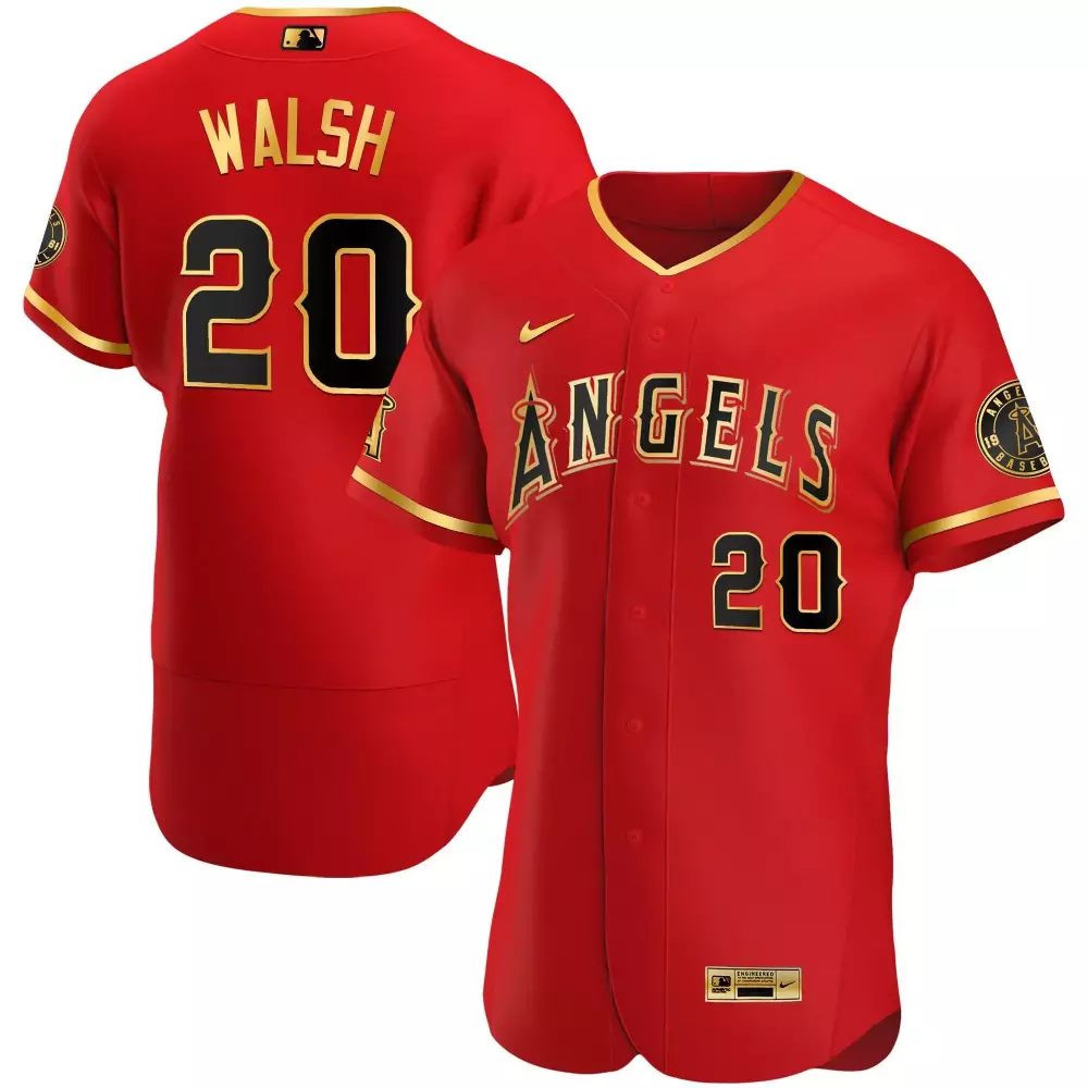 jared walsh flex black red mens los angeles angels flex base gold jersey all stitched