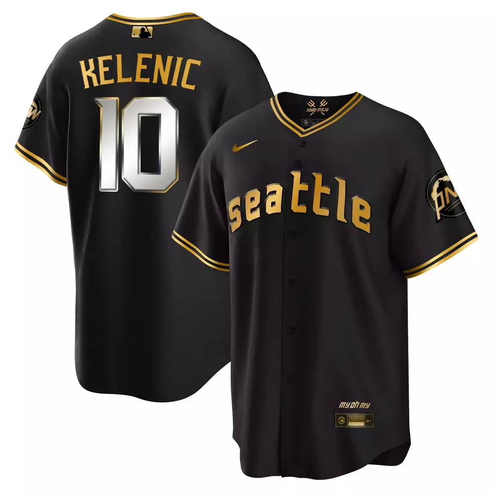 jarred kelenic cool black gold mens seattle mariners 2023 city connect gold jersey all stitched