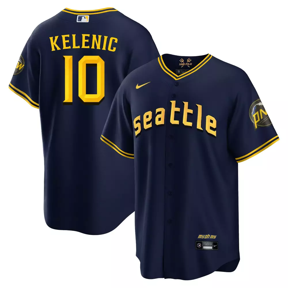jarred kelenic cool black gold mens seattle mariners 2023 city connect gold jersey all stitched