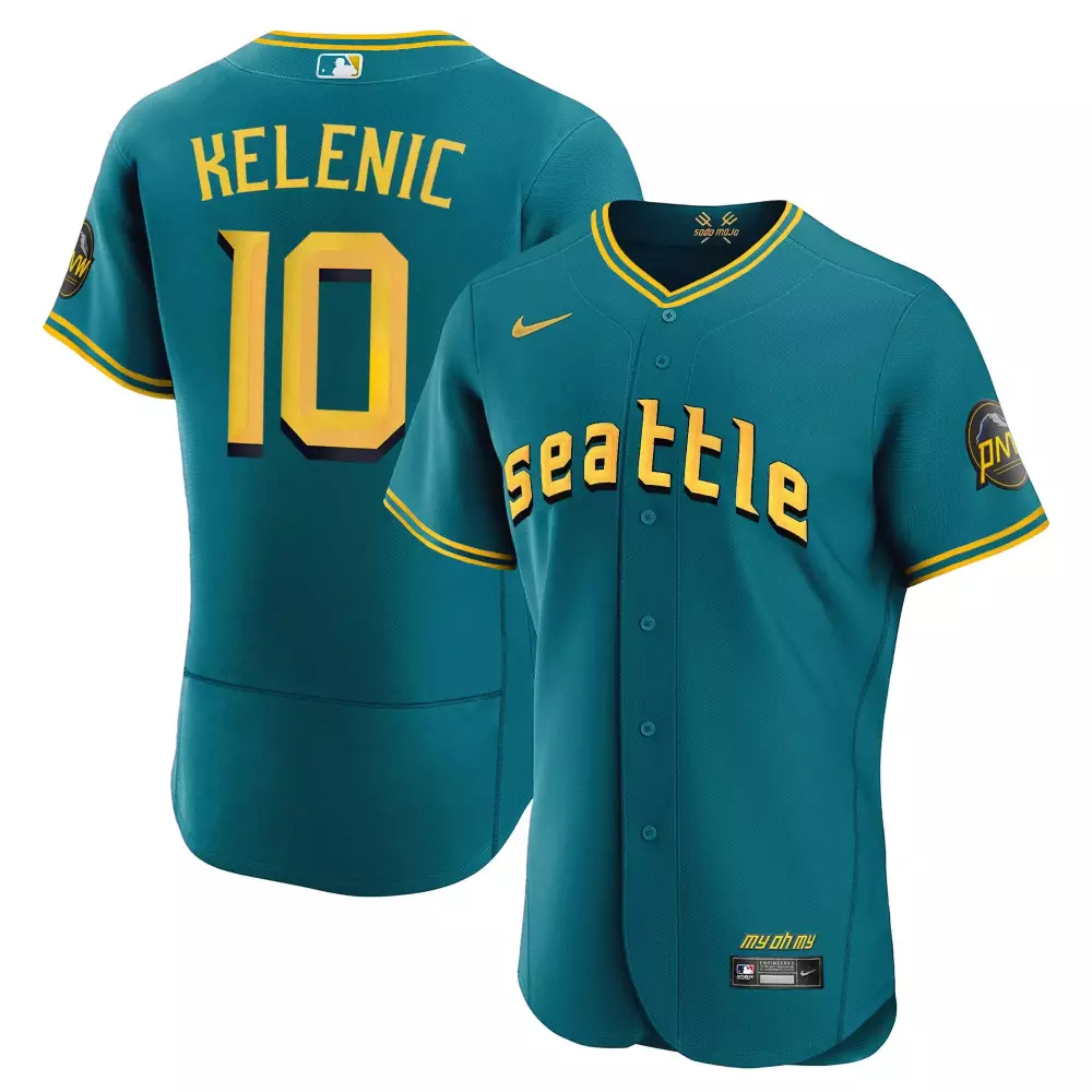 jarred kelenic cool royal mens seattle mariners 2023 city connect gold fan made jersey all stitched