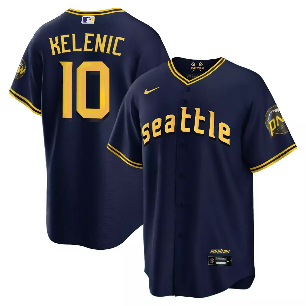 jarred kelenic flex royal mens seattle mariners 2023 city connect gold jersey all stitched