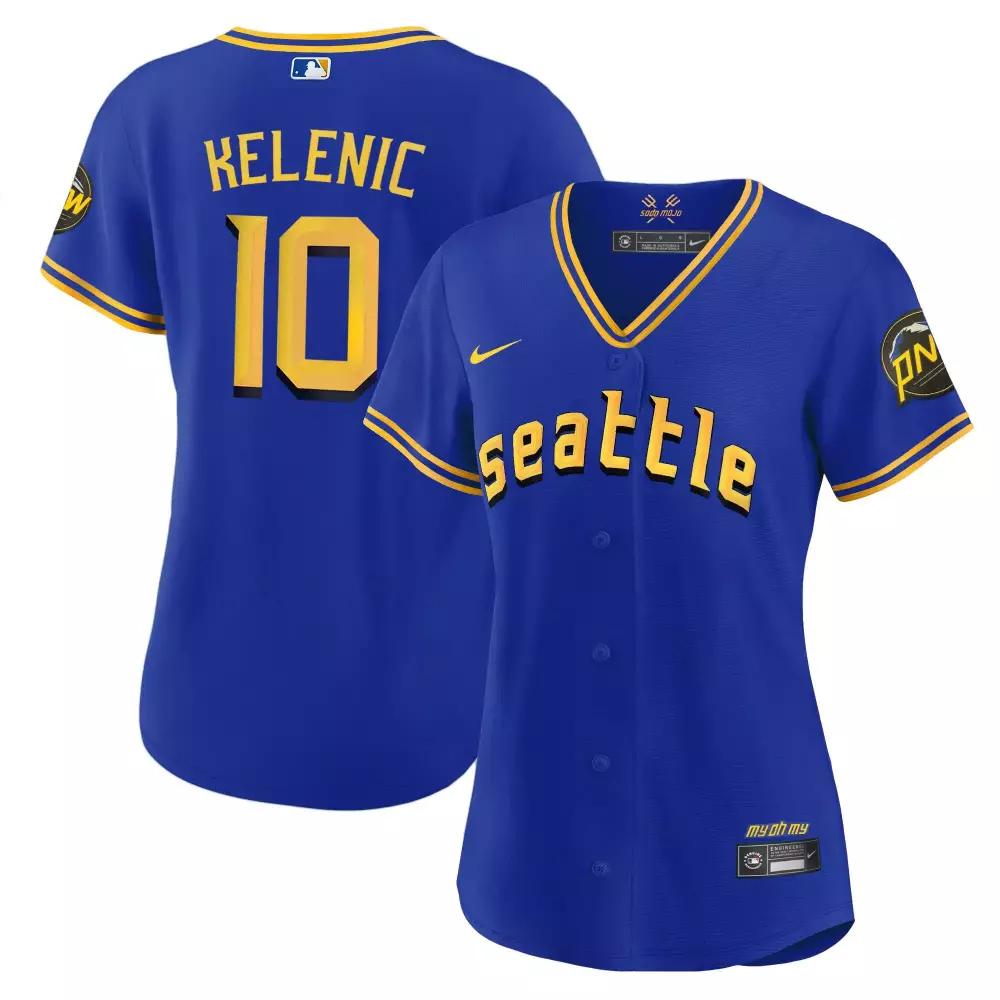 jarred kelenic royal womens seattle mariners 2023 city connect gold jersey all stitched