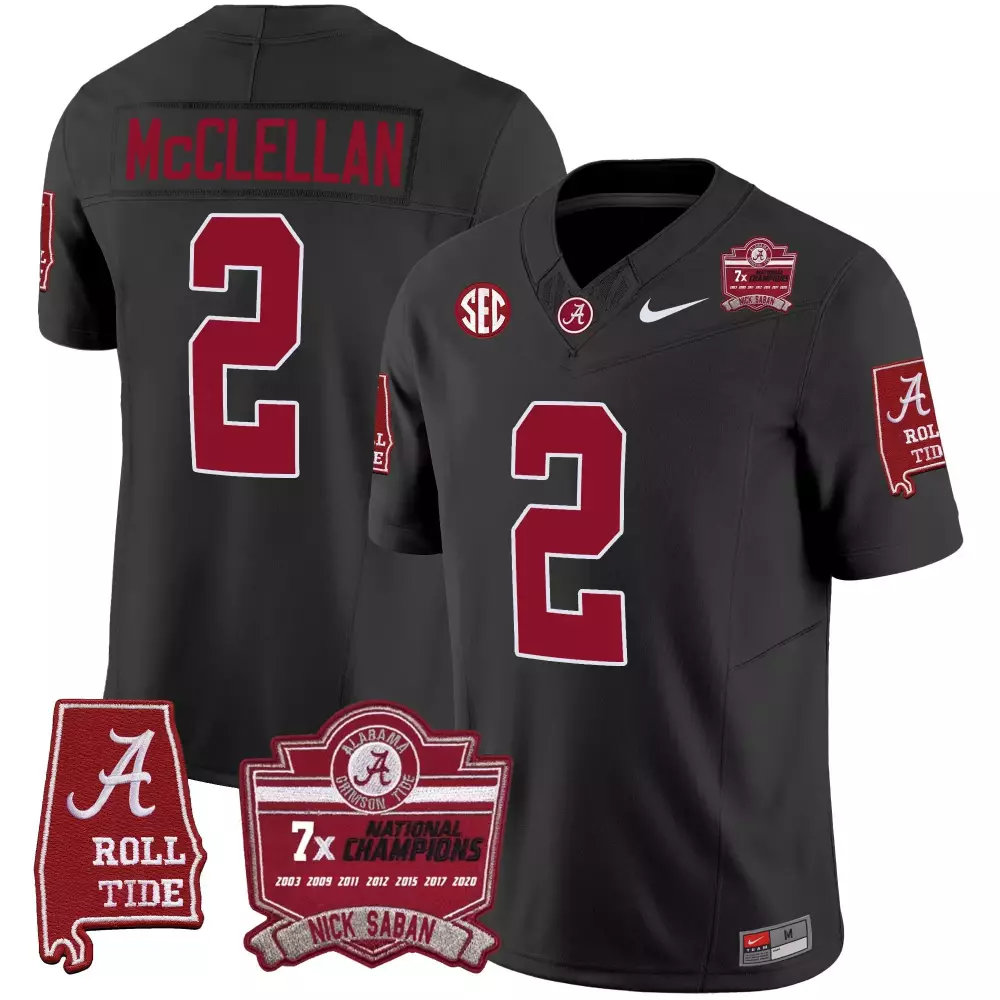 jase mcclellan black mens alabama crimson tide nick saban 7x champions patch vapor jersey all stitched
