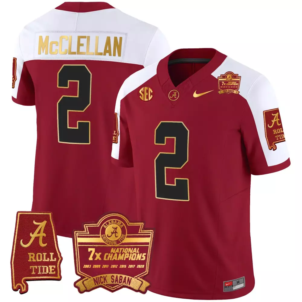 jase mcclellan crimson alternate youths alabama crimson tide nick saban 7x champions patch gold trim jersey all stitched