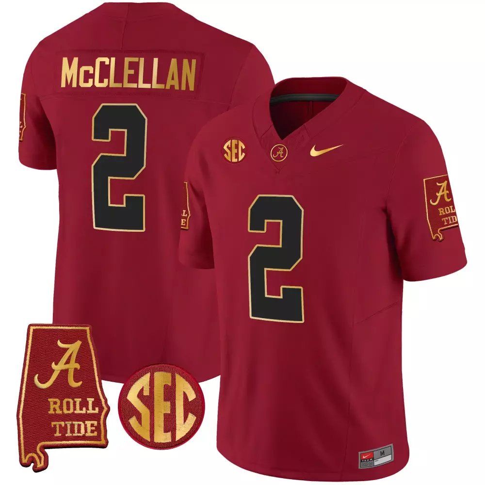 jase mcclellan crimson mens alabama crimson tide gold trim vapor jersey v2 alabama map all stitched