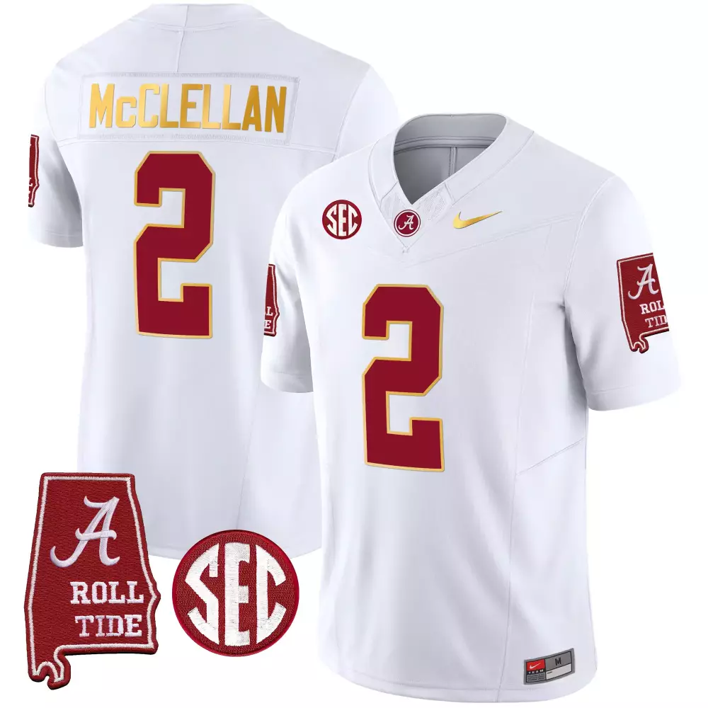 jase mcclellan white mens alabama crimson tide gold trim vapor jersey alabama map all stitched