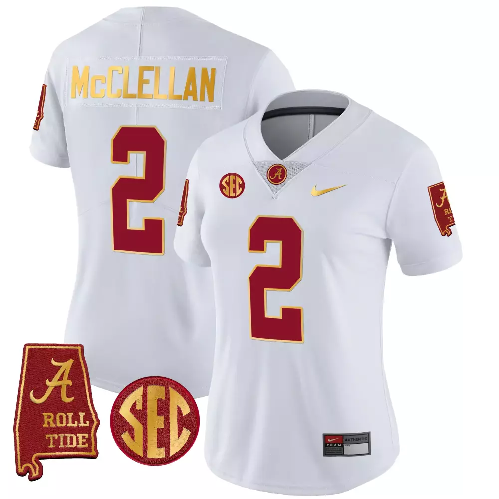 jase mcclellan white womens alabama crimson tide gold trim vapor jersey v2 alabama map all stitched