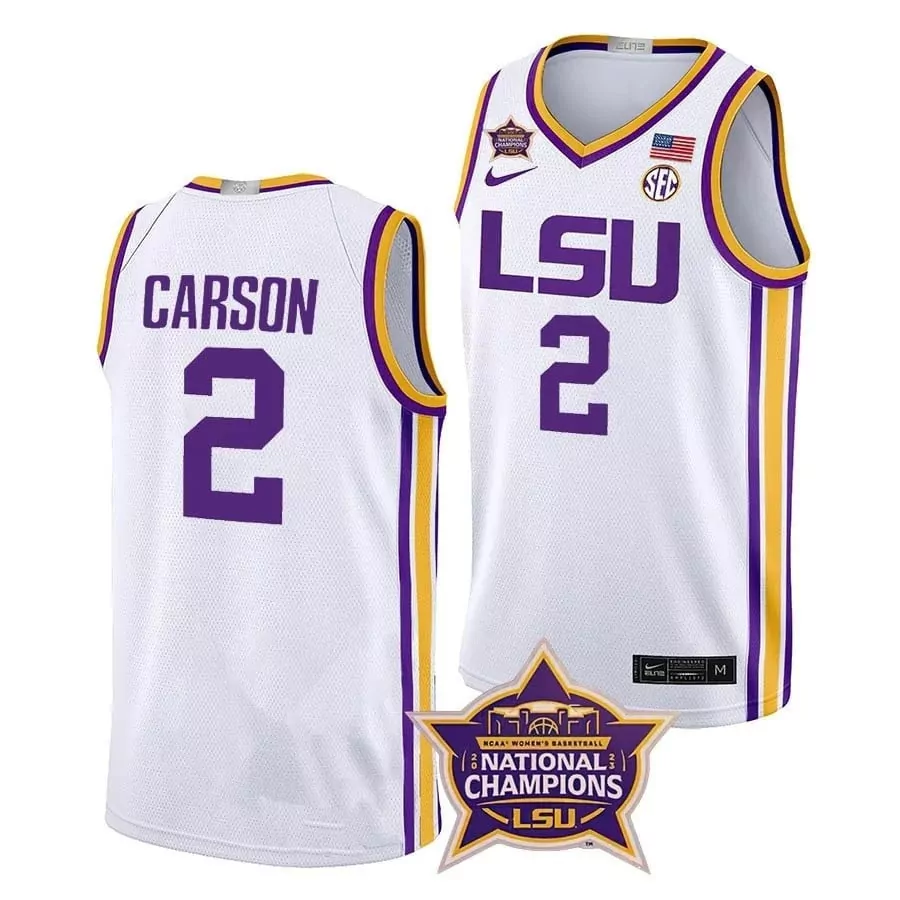 jasmine carson men lsu tigers college basketball champions white 2023 jersey all stitched