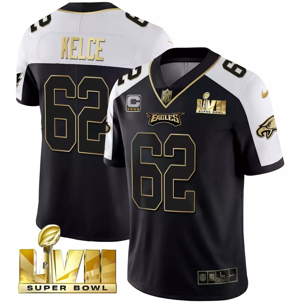 Jason Kelce Eagles Super Bowl LIX Patch Gold Vapor Limited Jersey | Stitched Fan Gear for Women | For Men, Women & Youth