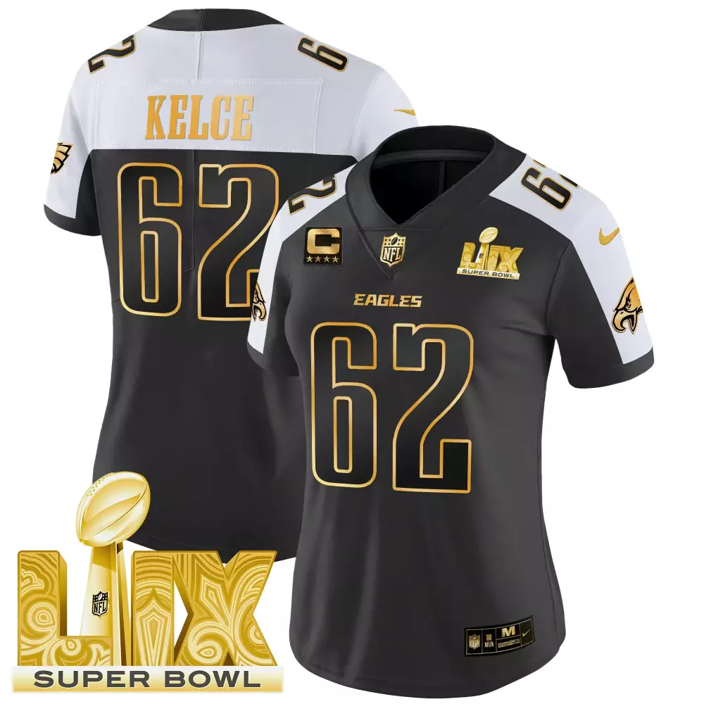 Jason Kelce Eagles Super Bowl LIX Patch Gold Vapor Limited Jersey | Stitched Fan Gear for Women | For Men, Women & Youth