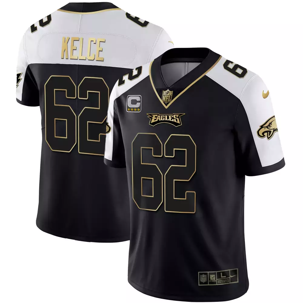 Jason Kelce Eagles Gold Split Vapor Jersey | Black Gold Stitched | For Men, Women & Youth