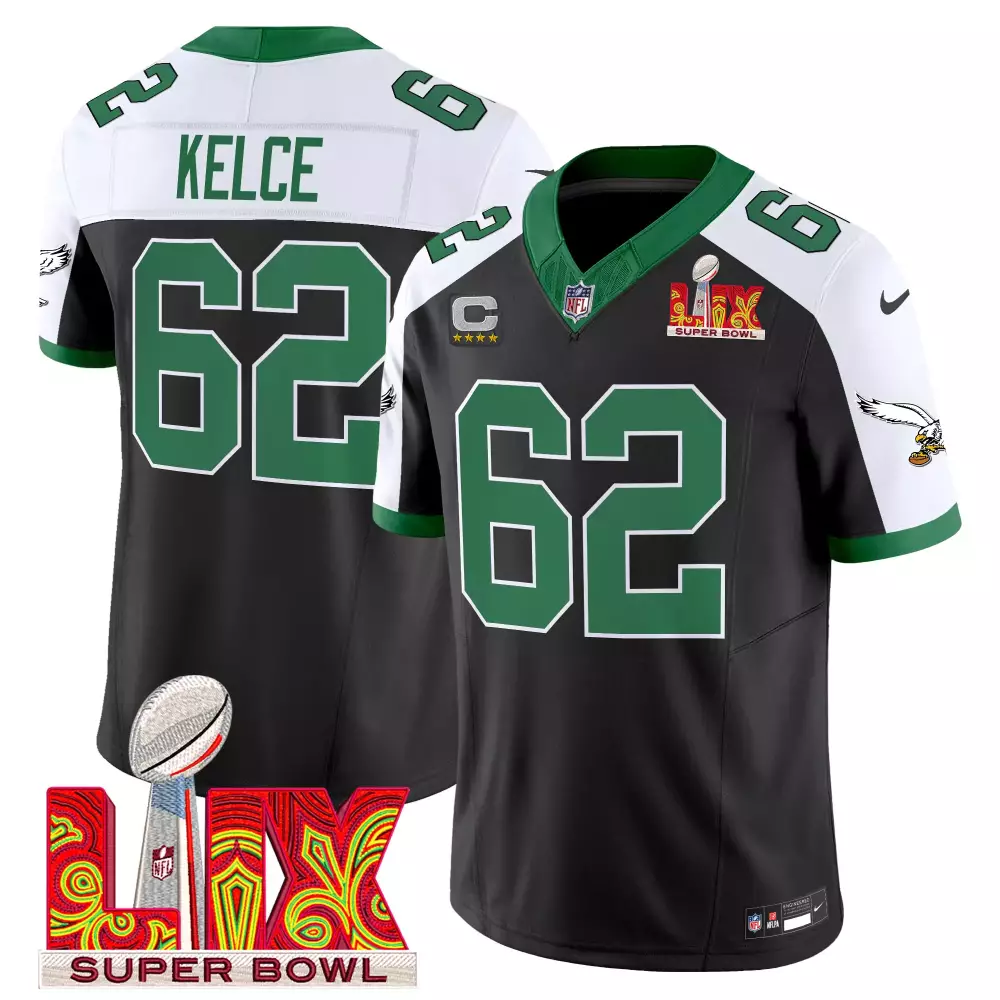 Jason Kelce Eagles Super Bowl LIX Patch Gold Vapor Limited Jersey | Stitched Fan Gear for Women | For Men, Women & Youth