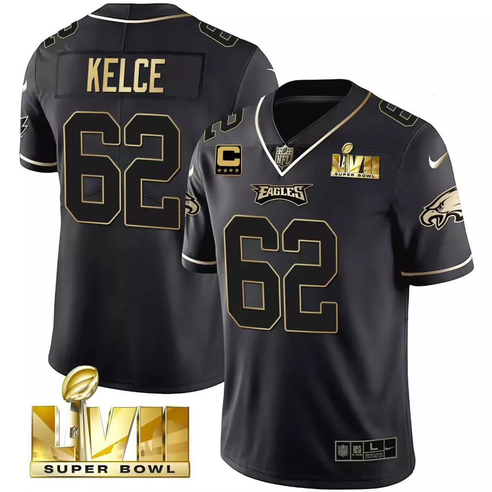 Jason Kelce Eagles Super Bowl LIX Patch Gold Vapor Limited Jersey | Stitched Fan Gear for Women | For Men, Women & Youth