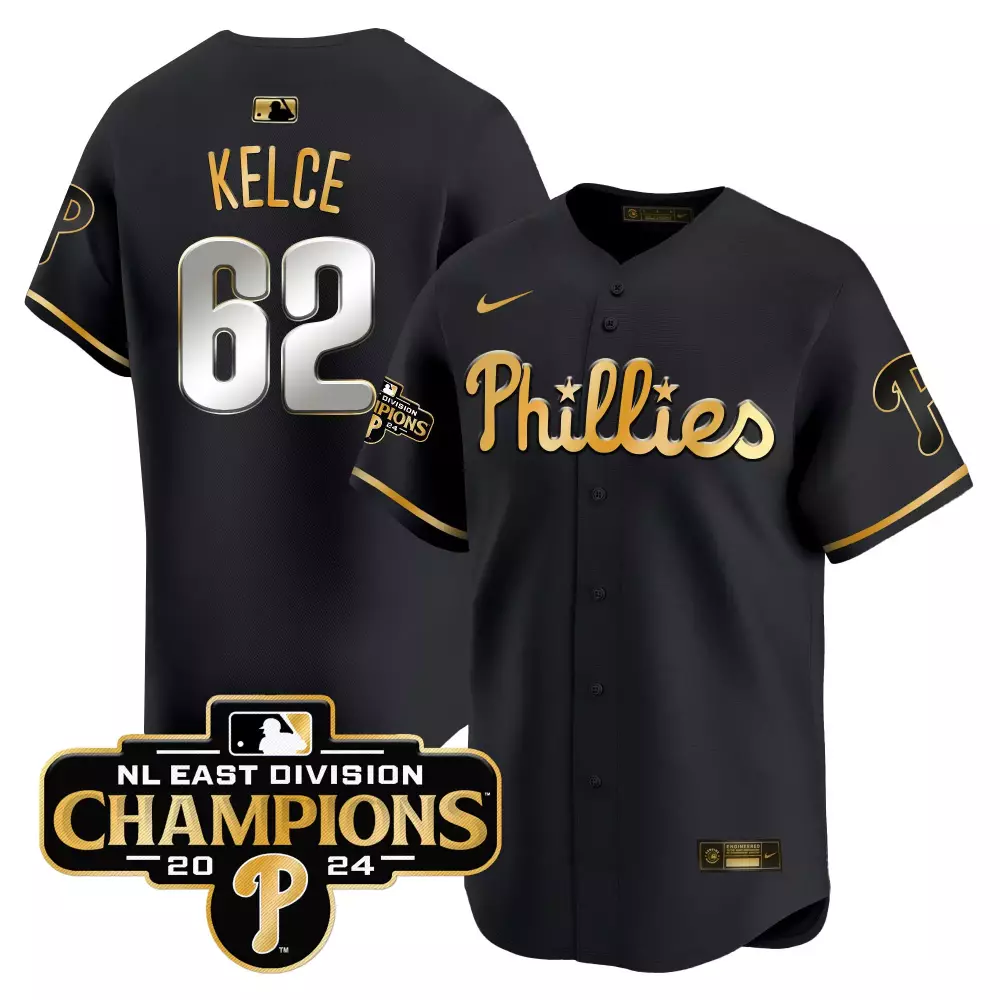Jason Kelce Men's Black Gold Phillies NL East Champions Jersey | 2024 Vapor Premier Limited Edition | For Men, Women & Youth
