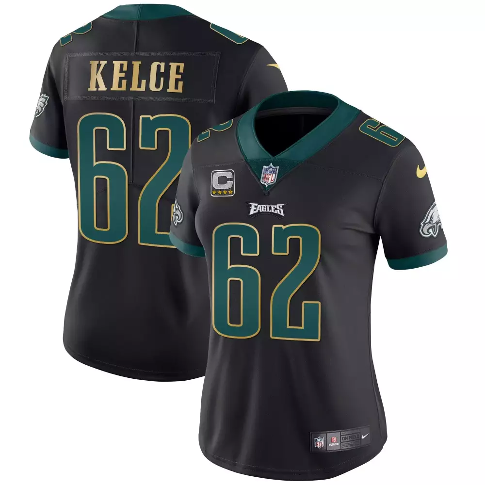 Women's Jason Kelce Philadelphia Eagles Gold Trim Vapor Player Jersey | Stitched Fan Gear | For Men, Women & Youth