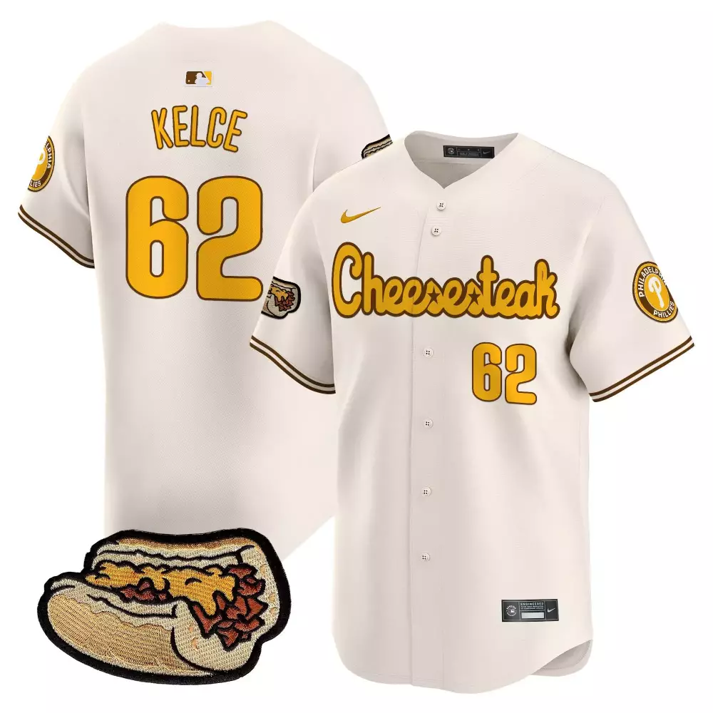 Jason Kelce Men's Cream Phillies Cheesesteak Jersey | 2024 Vapor Premier Limited Edition | For Men, Women & Youth