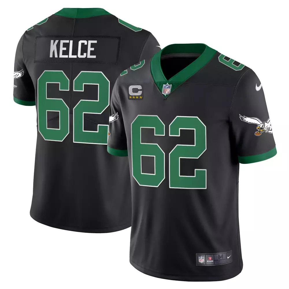 jason kelce kelly alternate womens philadelphia eagles 2024 throwback vapor limited jersey est 1933 patch all stitched