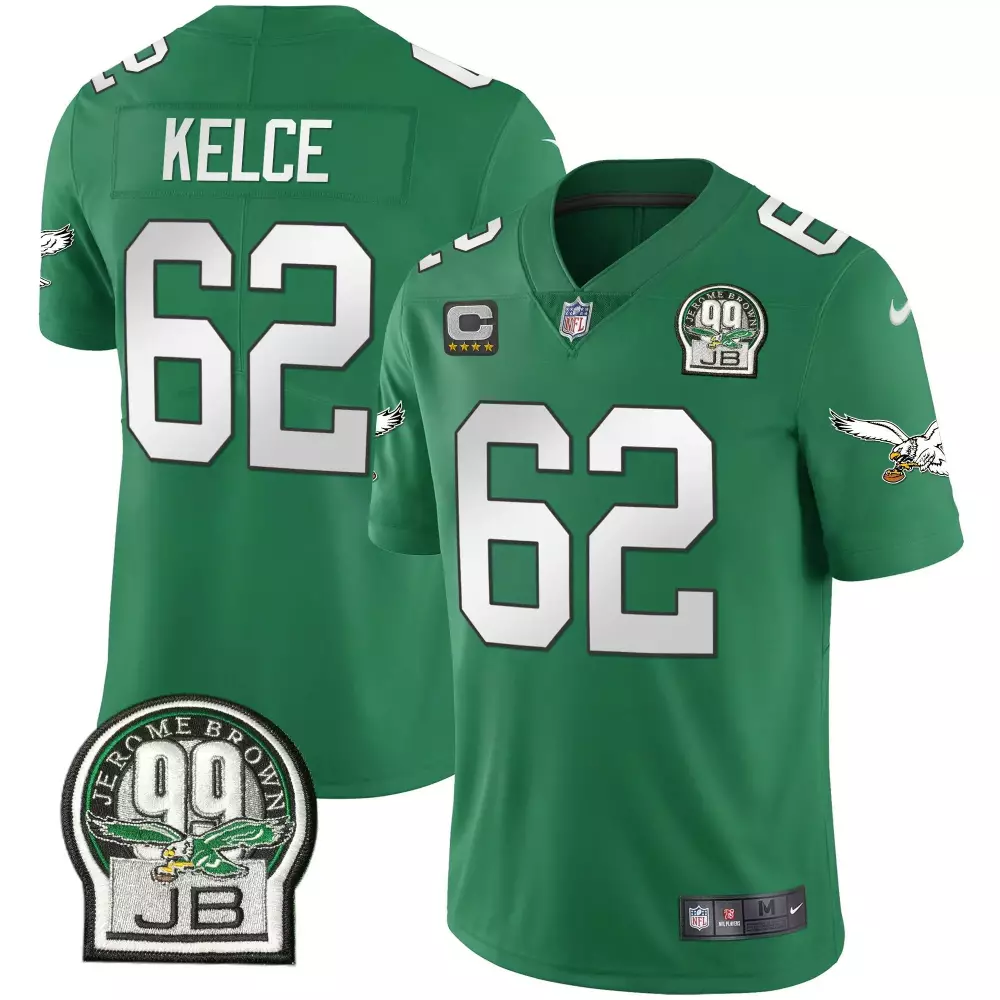 jason kelce kelly green mens philadelphia eagles jerome brown retired patch gold kelly jersey all stitched